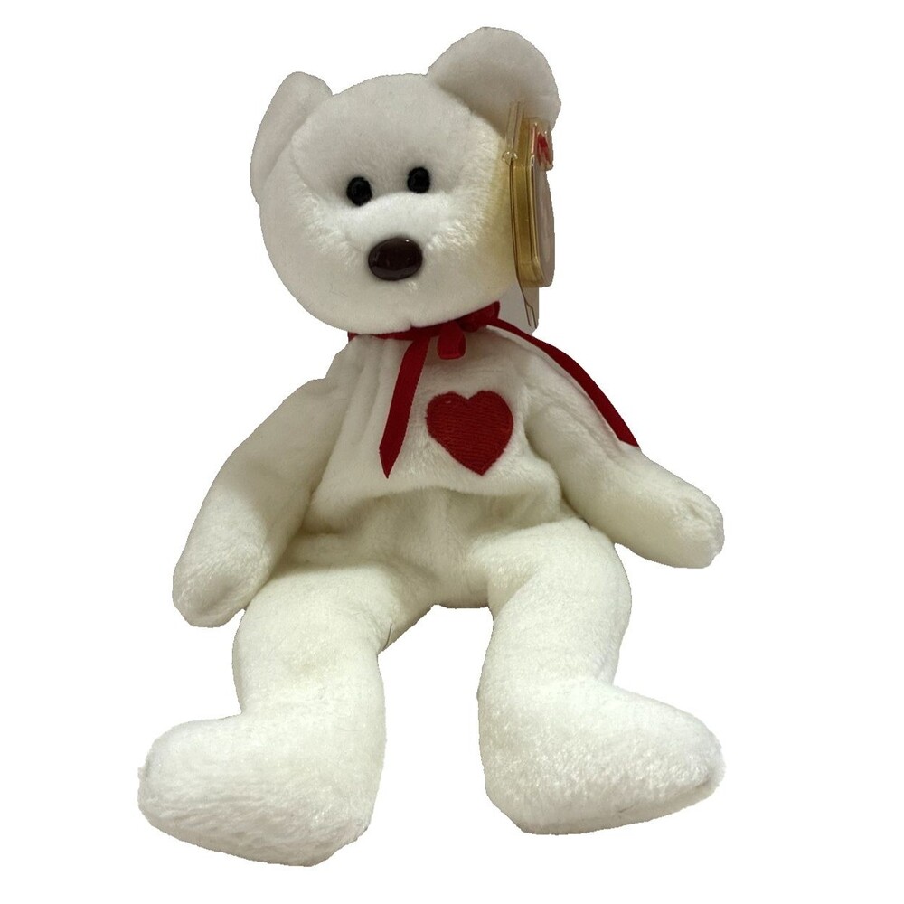 VALENTINO  Ty Beanie Baby White With Brown Nose Cuddly Animal Collection